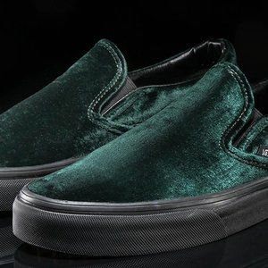 Green velvet slip on vans